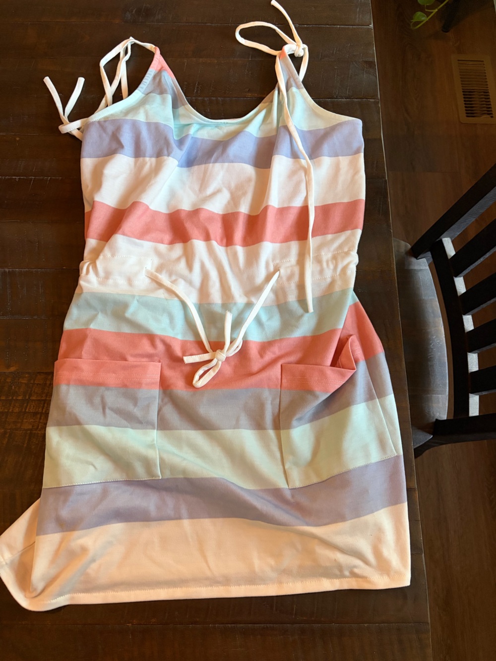 Pastel Striped Tie-Shoulder Mini Dress - Pink, Blue & Cream